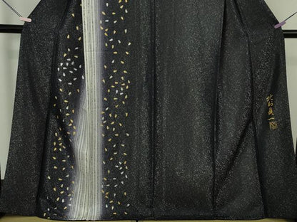 平和屋着物●極上　訪問着　作家・北村眞一　舞桜　暈し染め　金銀彩　銀通し地　逸品　DZAB6325kh6