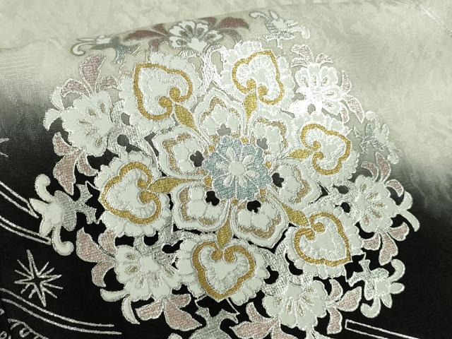 平和屋本店●極上　訪問着　正倉院花文　暈し染め　金銀彩　黒×白　ロング丈　逸品　DZAB6326kh6