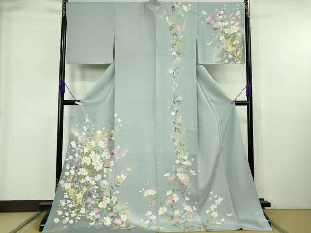 平和屋本店●極上　訪問着　友禅　四季花文　暈し染め　秘色色地　逸品　DZAB6328kh6