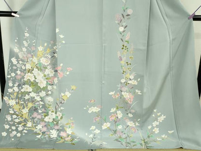 平和屋本店●極上　訪問着　友禅　四季花文　暈し染め　秘色色地　逸品　DZAB6328kh6