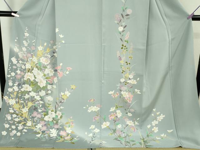 平和屋本店●極上　訪問着　友禅　四季花文　暈し染め　秘色色地　逸品　DZAB6328kh6