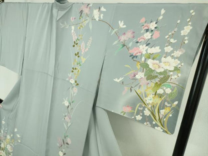 平和屋本店●極上　訪問着　友禅　四季花文　暈し染め　秘色色地　逸品　DZAB6328kh6