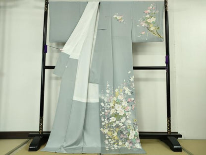 平和屋本店●極上　訪問着　友禅　四季花文　暈し染め　秘色色地　逸品　DZAB6328kh6