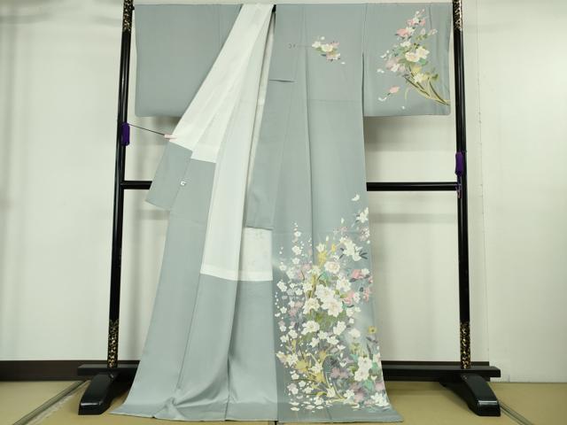 平和屋本店●極上　訪問着　友禅　四季花文　暈し染め　秘色色地　逸品　DZAB6328kh6