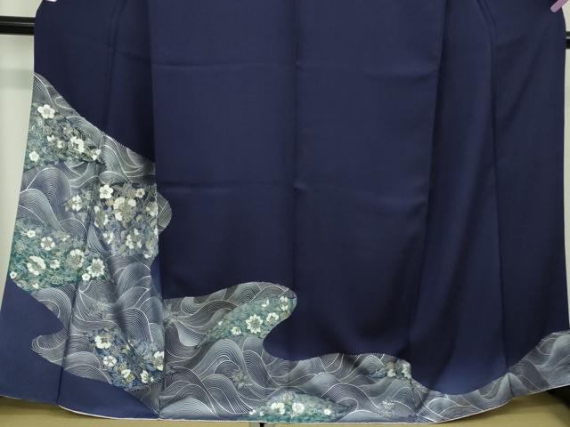 平和屋着物●極上　訪問着　立波更紗花文　鉄紺色地　暈し染め　金銀彩　逸品　DZAB6329kh6