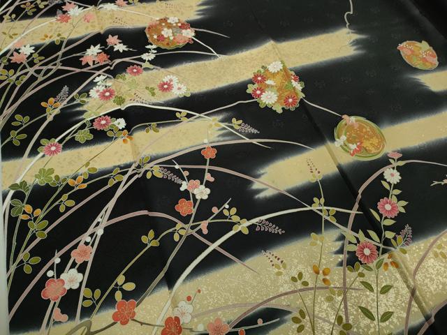 平和屋本店●極上　訪問着　藤花　霞花丸文　暈し染め　黒地　金彩　逸品　DZAB6330kh6