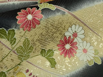 平和屋本店●極上　訪問着　藤花　霞花丸文　暈し染め　黒地　金彩　逸品　DZAB6330kh6