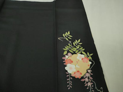 平和屋本店●極上　訪問着　藤花　霞花丸文　暈し染め　黒地　金彩　逸品　DZAB6330kh6