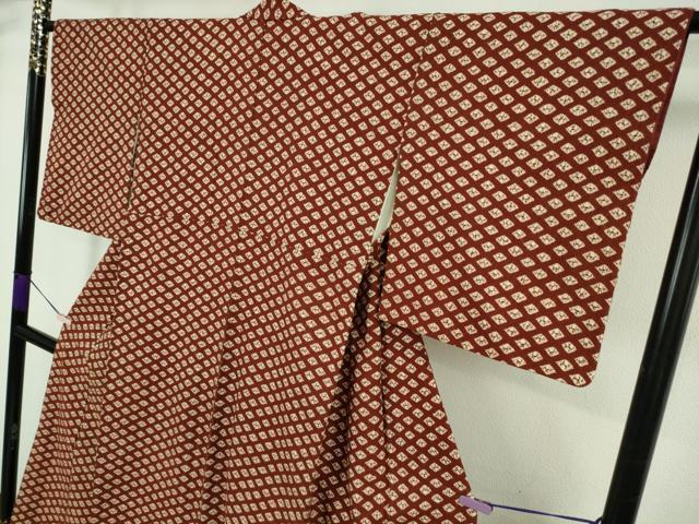 平和屋本店●極上　岩手の匠　草紫堂　南部絞り　茜染　綿　菱　逸品　DZAB6338kh6