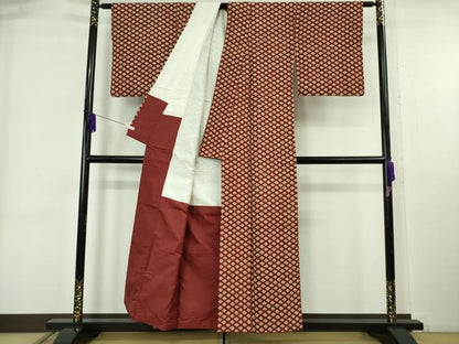 平和屋本店●極上　岩手の匠　草紫堂　南部絞り　茜染　綿　菱　逸品　DZAB6338kh6