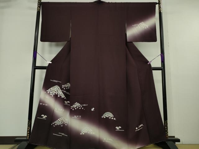平和屋着物●極上　訪問着　総刺繍　吉祥花文　紫黒色地　暈し染め　金糸　さが美扱い　逸品　未使用　DZAB6341kh6