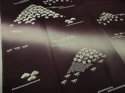 平和屋着物●極上　訪問着　総刺繍　吉祥花文　紫黒色地　暈し染め　金糸　さが美扱い　逸品　未使用　DZAB6341kh6