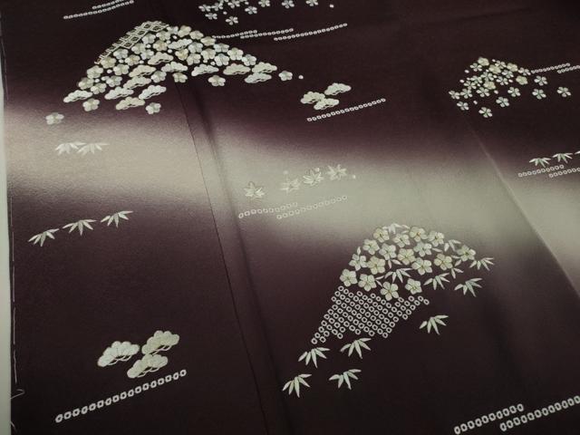 平和屋着物●極上　訪問着　総刺繍　吉祥花文　紫黒色地　暈し染め　金糸　さが美扱い　逸品　未使用　DZAB6341kh6