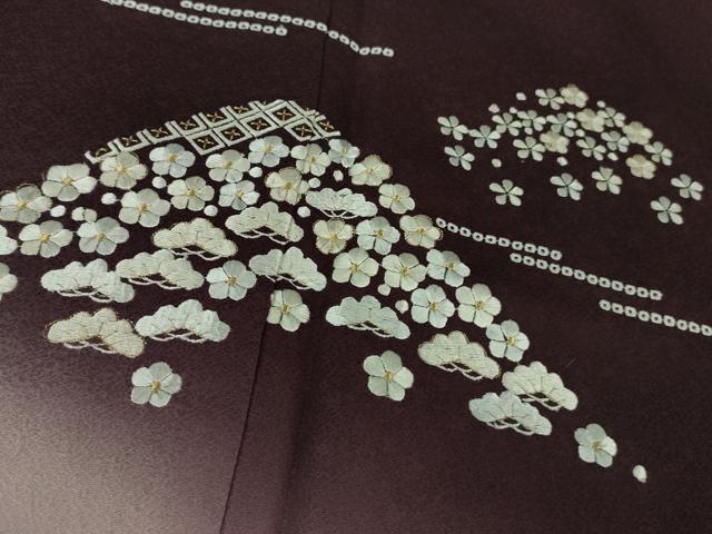 平和屋着物●極上　訪問着　総刺繍　吉祥花文　紫黒色地　暈し染め　金糸　さが美扱い　逸品　未使用　DZAB6341kh6