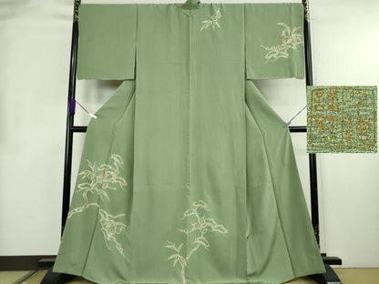 平和屋本店●極上　創業460年・千總　訪問着　刺繍　松竹梅　山葵色地　高島屋扱い　反端付き　逸品　未使用　DZAB6343kh6