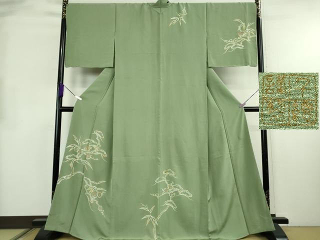 平和屋本店●極上　創業460年・千總　訪問着　刺繍　松竹梅　山葵色地　高島屋扱い　反端付き　逸品　未使用　DZAB6343kh6