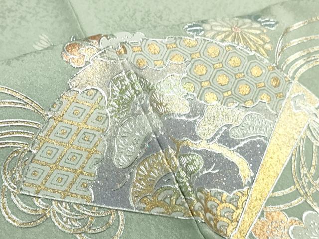 平和屋本店●極上　金彩友禅　卓越技能者・名工・和田光正　訪問着　貝桶　檜扇花文　白緑色地　金銀彩　逸品　未使用　DZAB6346kh6