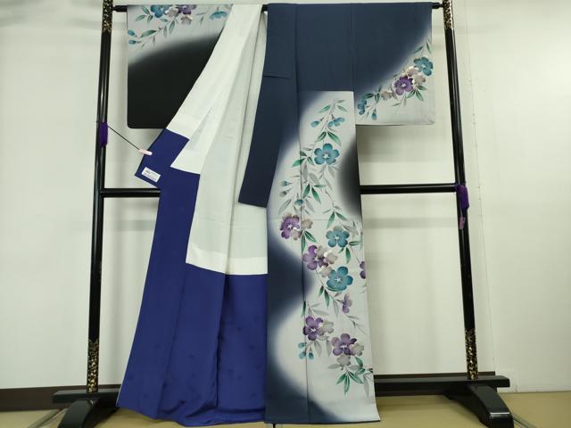 平和屋着物●極上　皇室デザイナー　中村乃武夫　訪問着　枝垂れ花　黒地　暈し染め　金銀彩　やまと誂製　逸品　DZAB6347kh6