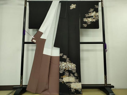 平和屋着物●極上　越後十日町の一流染匠　桐屋・翠山工房　訪問着　辻が花　黒地　金銀彩　やまと金ラベル　逸品　未使用　DZAB6348kh6