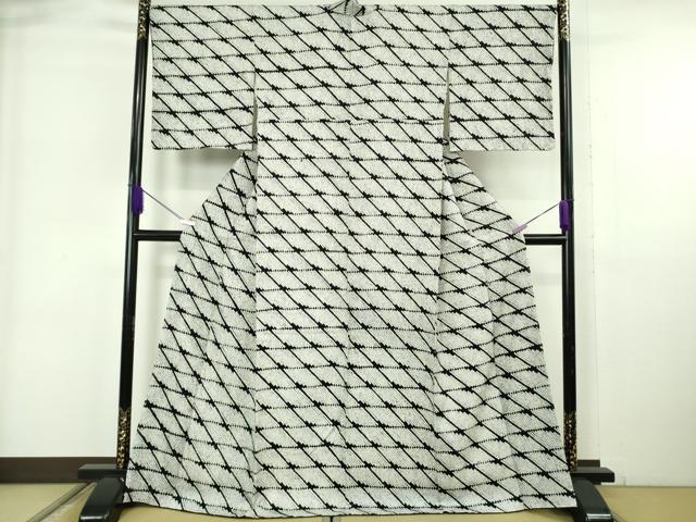 平和屋本店●極上　本疋田絞り　小紋　総絞り　菱文　黒×白　逸品　未使用　DZAB6351kh6