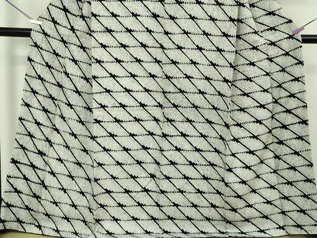 平和屋本店●極上　本疋田絞り　小紋　総絞り　菱文　黒×白　逸品　未使用　DZAB6351kh6