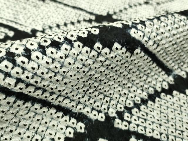 平和屋本店●極上　本疋田絞り　小紋　総絞り　菱文　黒×白　逸品　未使用　DZAB6351kh6