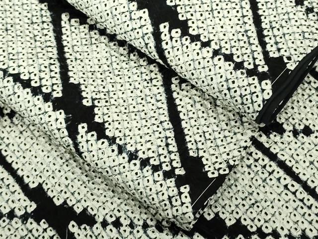 平和屋本店●極上　本疋田絞り　小紋　総絞り　菱文　黒×白　逸品　未使用　DZAB6351kh6