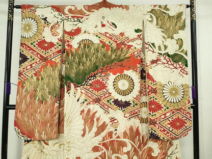 平和屋本店●極上　アンティーク　大正ロマン　振袖　刺繍　鳳凰花文　金糸　逸品　DZAB6354kh6