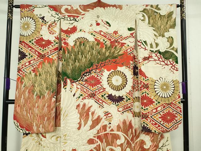 平和屋本店●極上　アンティーク　大正ロマン　振袖　刺繍　鳳凰花文　金糸　逸品　DZAB6354kh6