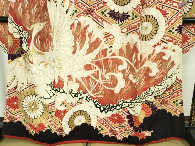 平和屋本店●極上　アンティーク　大正ロマン　振袖　刺繍　鳳凰花文　金糸　逸品　DZAB6354kh6