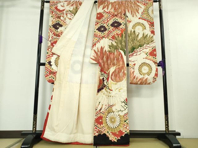 平和屋本店●極上　アンティーク　大正ロマン　振袖　刺繍　鳳凰花文　金糸　逸品　DZAB6354kh6