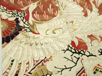 平和屋本店●極上　アンティーク　大正ロマン　振袖　刺繍　鳳凰花文　金糸　逸品　DZAB6354kh6