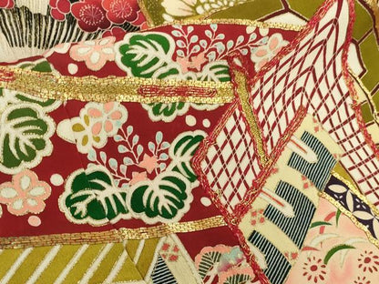 平和屋本店●極上　アンティーク　大正ロマン　振袖・長襦袢(袷)セット　駒刺繍　御所車梅松文　黒地　金彩　逸品　DZAB6355kh6