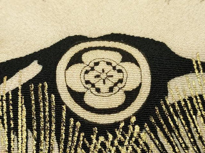 平和屋本店●極上　アンティーク　大正ロマン　振袖・長襦袢(袷)セット　駒刺繍　御所車梅松文　黒地　金彩　逸品　DZAB6355kh6