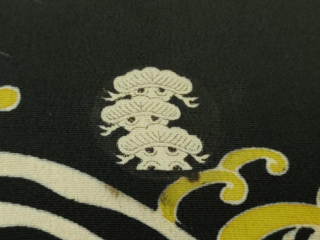 平和屋本店●極上　アンティーク　大正ロマン　振袖　駒刺繍　宝尽くし　立波文　黒地　金彩　逸品　DZAB6356kh6