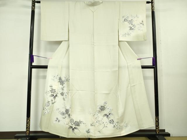 平和屋着物▽極上　訪問着　単衣　京友禅　草花文　象牙色地　銀彩　反端付き　逸品　DZAB6361kh6