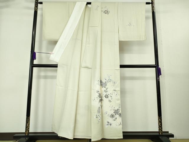平和屋着物▽極上　訪問着　単衣　京友禅　草花文　象牙色地　銀彩　反端付き　逸品　DZAB6361kh6