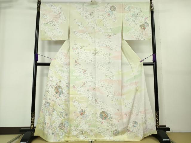 平和屋本店▽極上　訪問着　単衣　駒刺繍　雪輪　舞桜　暈し染め　逸品　未使用　DZAB6362kh6