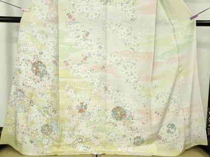 平和屋本店▽極上　訪問着　単衣　駒刺繍　雪輪　舞桜　暈し染め　逸品　未使用　DZAB6362kh6