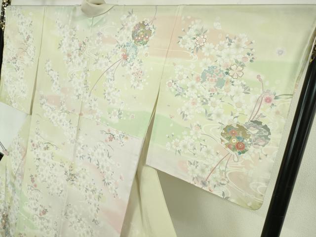 平和屋本店▽極上　訪問着　単衣　駒刺繍　雪輪　舞桜　暈し染め　逸品　未使用　DZAB6362kh6