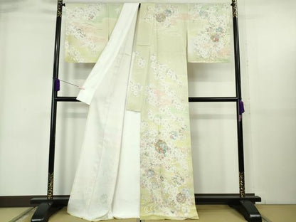 平和屋本店▽極上　訪問着　単衣　駒刺繍　雪輪　舞桜　暈し染め　逸品　未使用　DZAB6362kh6