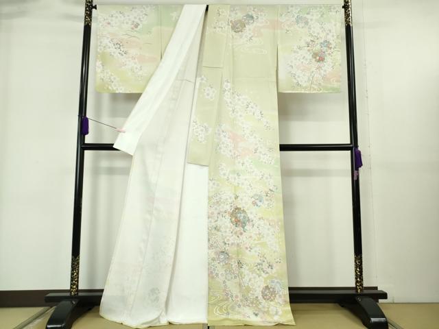 平和屋本店▽極上　訪問着　単衣　駒刺繍　雪輪　舞桜　暈し染め　逸品　未使用　DZAB6362kh6