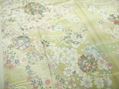 平和屋本店▽極上　訪問着　単衣　駒刺繍　雪輪　舞桜　暈し染め　逸品　未使用　DZAB6362kh6