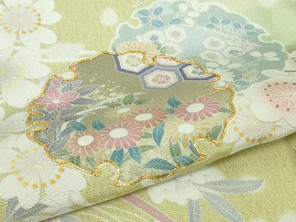 平和屋本店▽極上　訪問着　単衣　駒刺繍　雪輪　舞桜　暈し染め　逸品　未使用　DZAB6362kh6