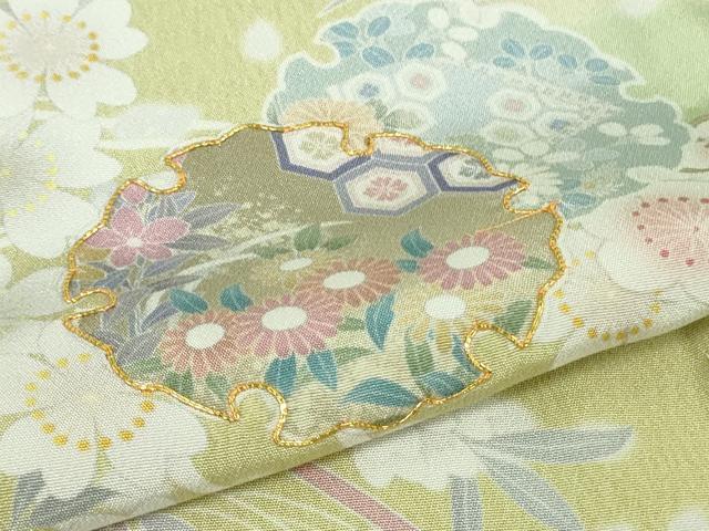 平和屋本店▽極上　訪問着　単衣　駒刺繍　雪輪　舞桜　暈し染め　逸品　未使用　DZAB6362kh6