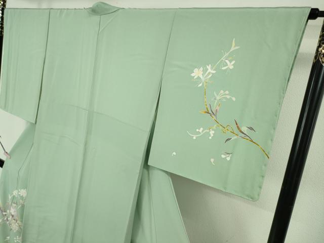 平和屋着物●極上　京加賀友禅　百貫石峰　訪問着　枝花文　柳鼠色地　暈し染め　逸品　未使用　DZAB6363kh6