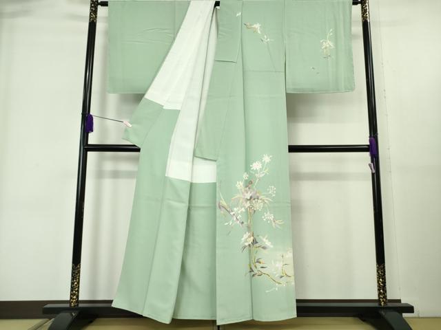 平和屋着物●極上　京加賀友禅　百貫石峰　訪問着　枝花文　柳鼠色地　暈し染め　逸品　未使用　DZAB6363kh6