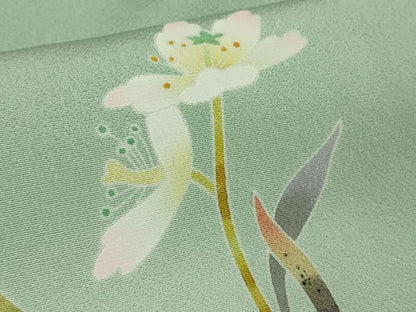 平和屋着物●極上　京加賀友禅　百貫石峰　訪問着　枝花文　柳鼠色地　暈し染め　逸品　未使用　DZAB6363kh6