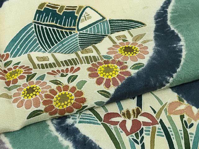 平和屋着物●極上　京友禅の第一人者　松井青々　訪問着　紬地　絞り　風景花文　逸品　未使用　DZAB6368kh6