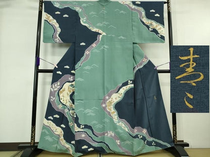 平和屋着物●極上　京友禅の第一人者　松井青々　訪問着　紬地　絞り　風景花文　逸品　未使用　DZAB6368kh6